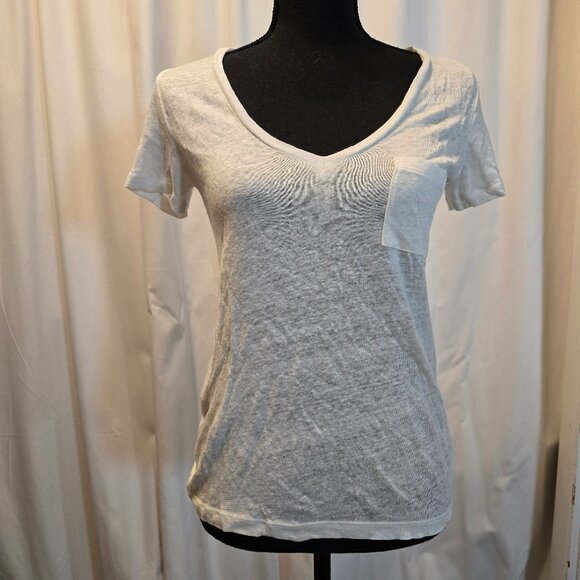 J.Crew Linen V-Neck Pocket T-Shirt White XXS NWT - Picture 1 of 4